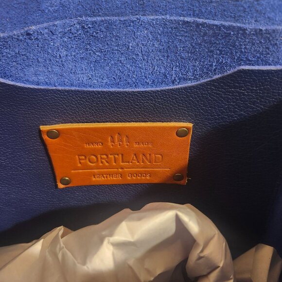 Portland Leather Med Classic Tote Cobalt Pebbled Leather Tan Handles (Tandles) - Picture 8 of 9